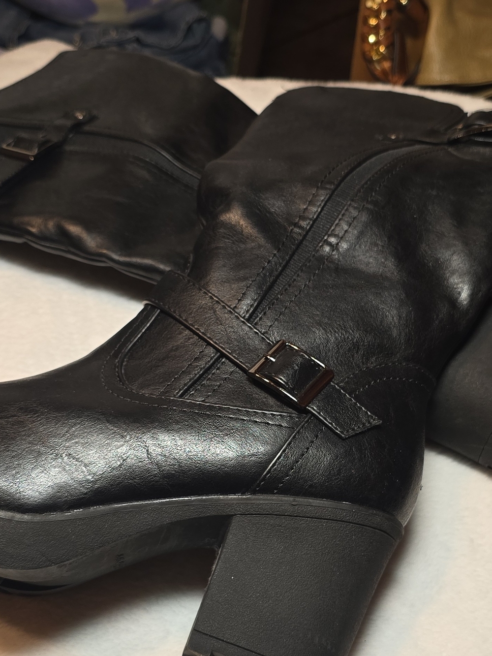Forever 21 Black Mid-Heel Buckle Boots